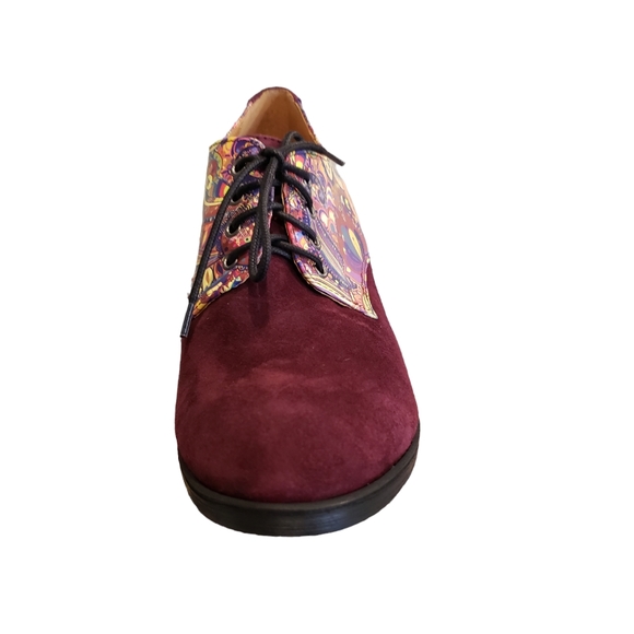 NEW Embassy London Burgundy Purple Paisley Roulette Suede Leather Block Heel - Picture 5 of 15